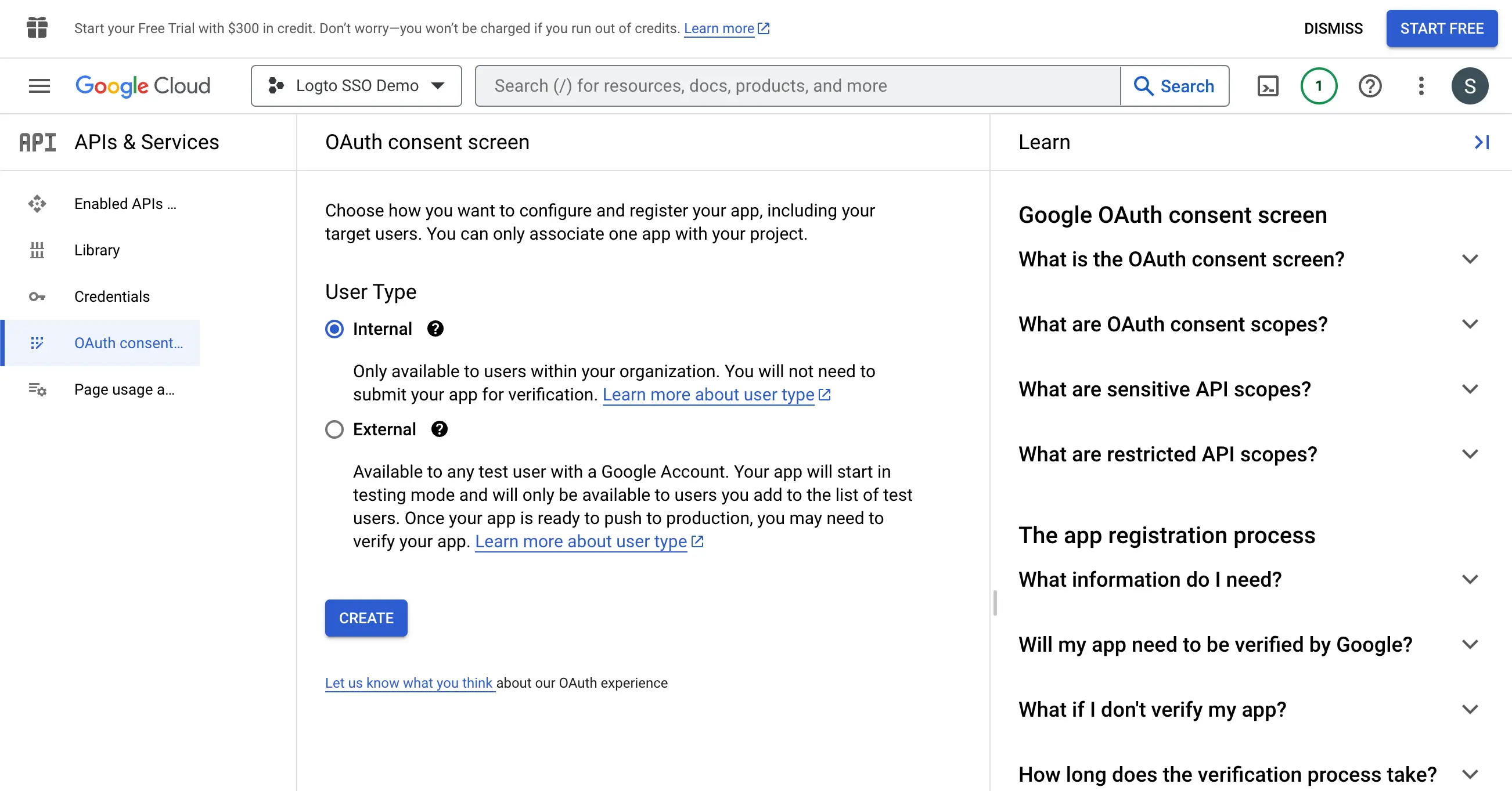 Google Workspace 使用者授權頁面使用者類型